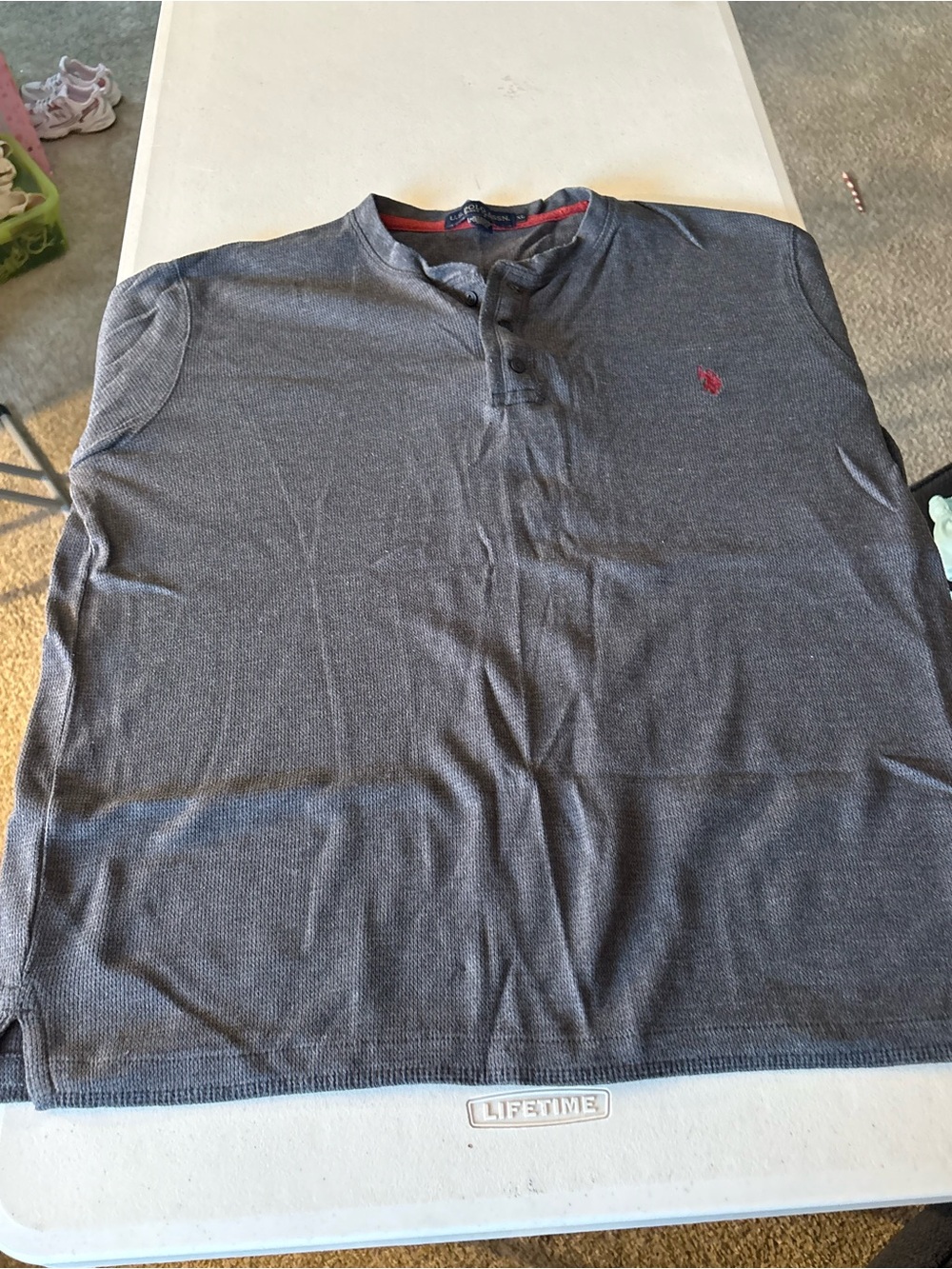 U.S. Polo Assn. Men's Dark Gray Henley with Red Logo